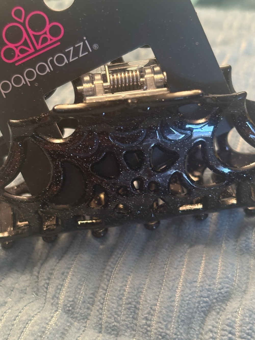 paparazzi Black Glitter spiderweb Cutout Hair Claw Clip